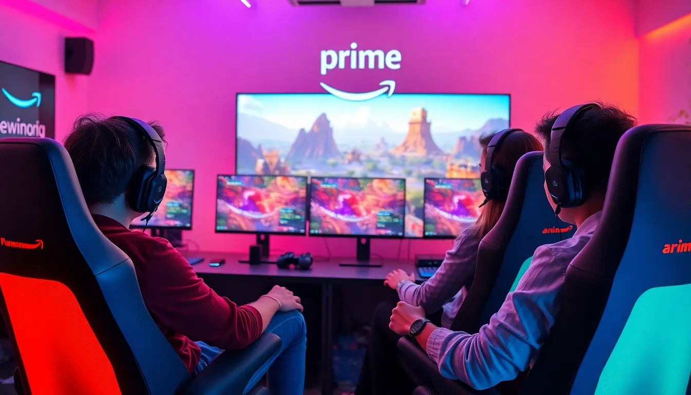 diverse gamers enjoying New World Prime Gaming in a modern setting.
