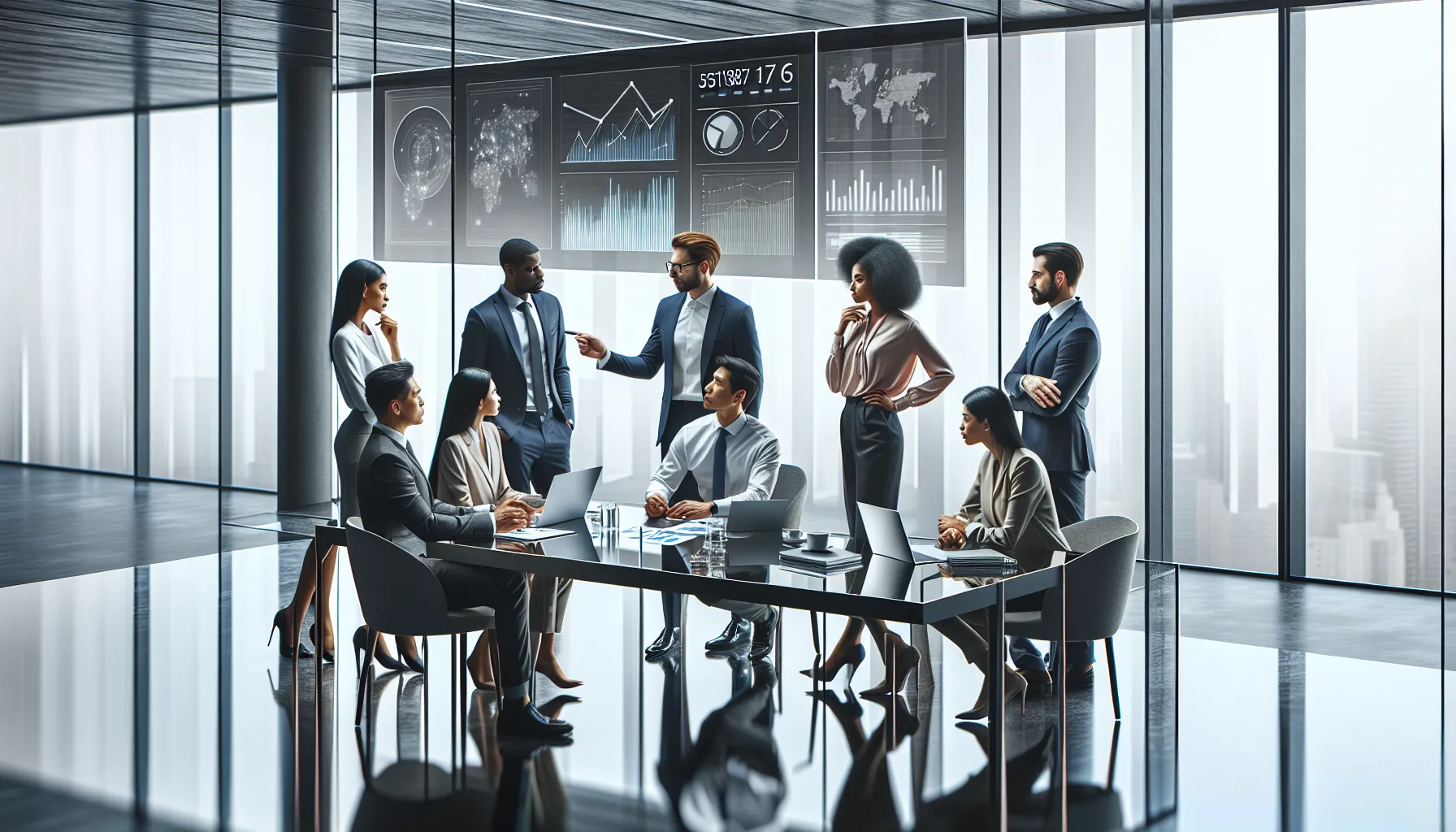 diverse team analyzing data patterns in a modern office.