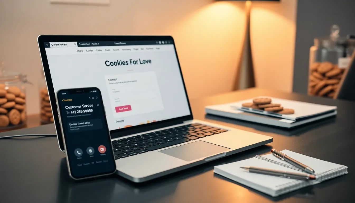 modern office setup highlighting contact options for Cookies For Love.
