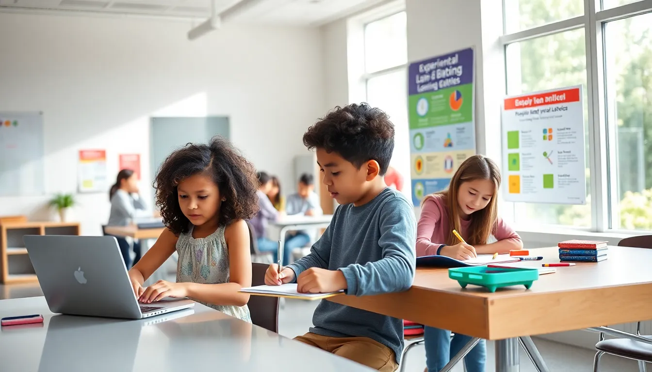 diverse students engaged in various forms of alternative education in a modern classroom.