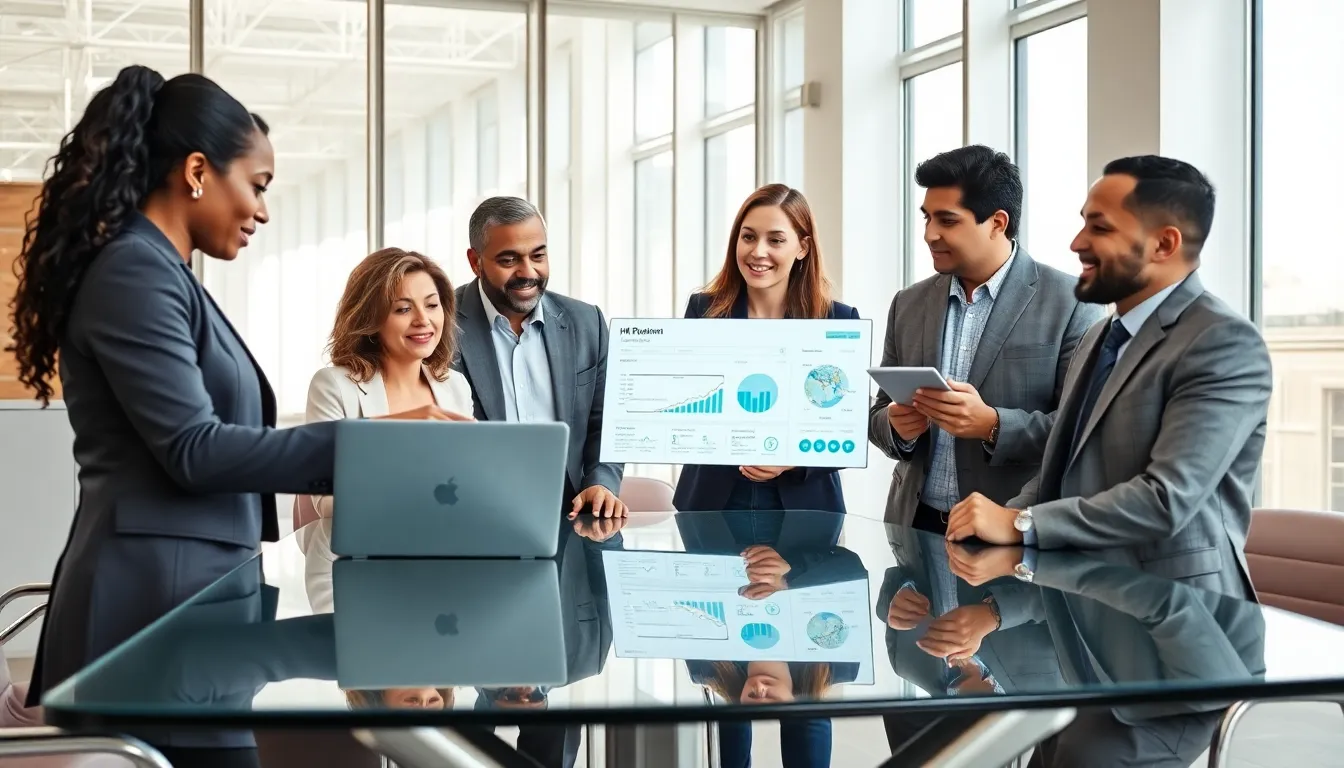 diverse HR team using AI tools in a modern office.