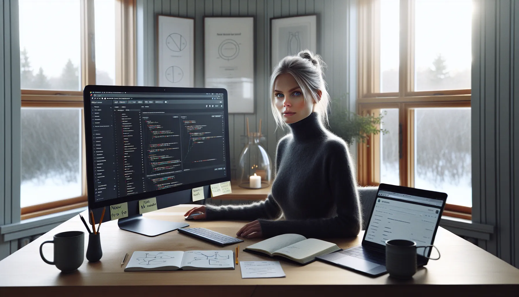 Norwegian seo specialist reviews robots. Txt, noindex, and sitemap on dual screens.