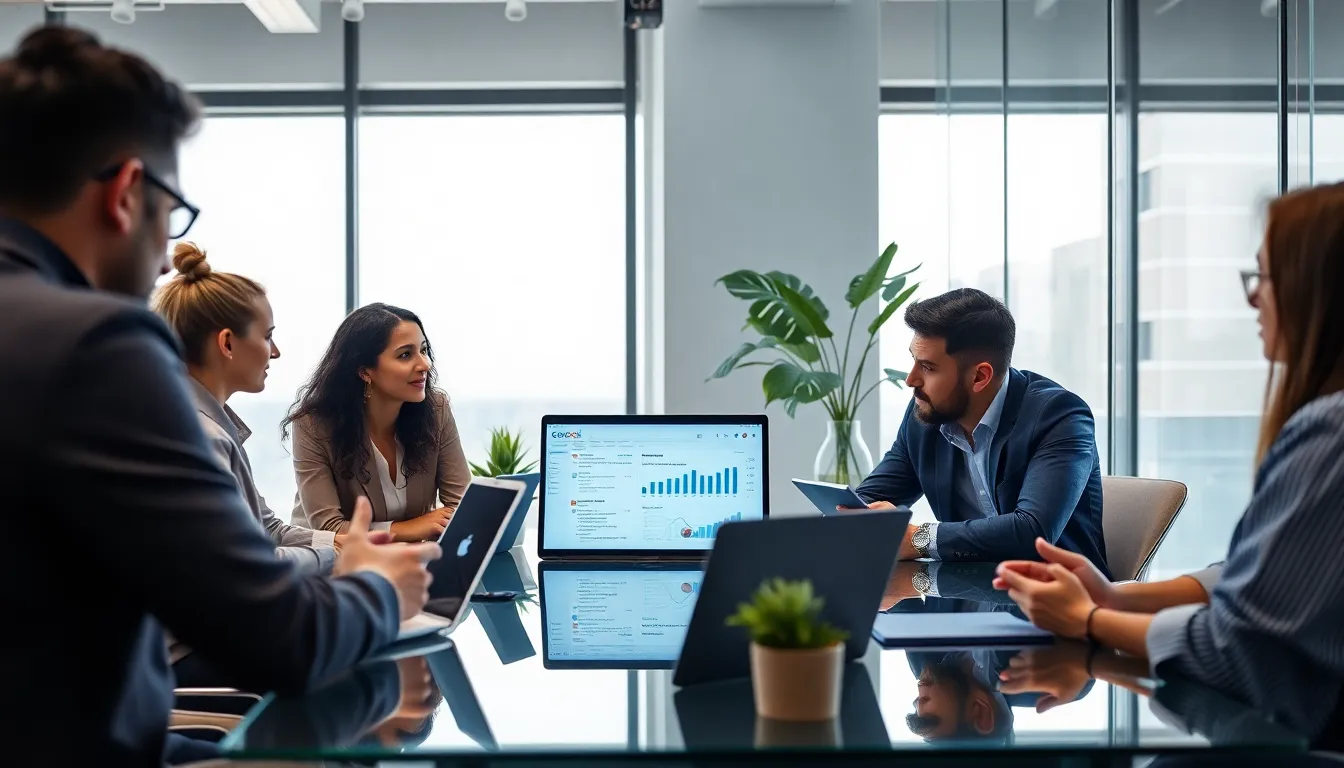 diverse team collaborating on SEO strategies for fintech services.