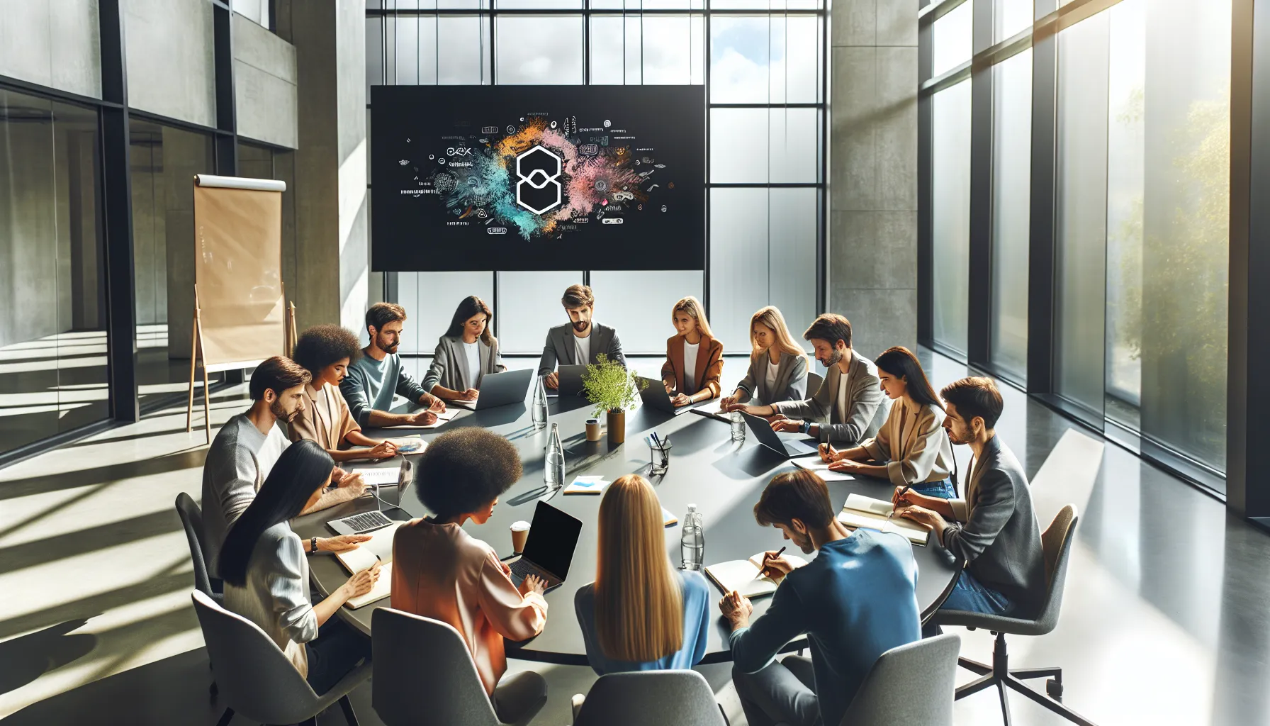 diverse team collaborating in a modern office setting.