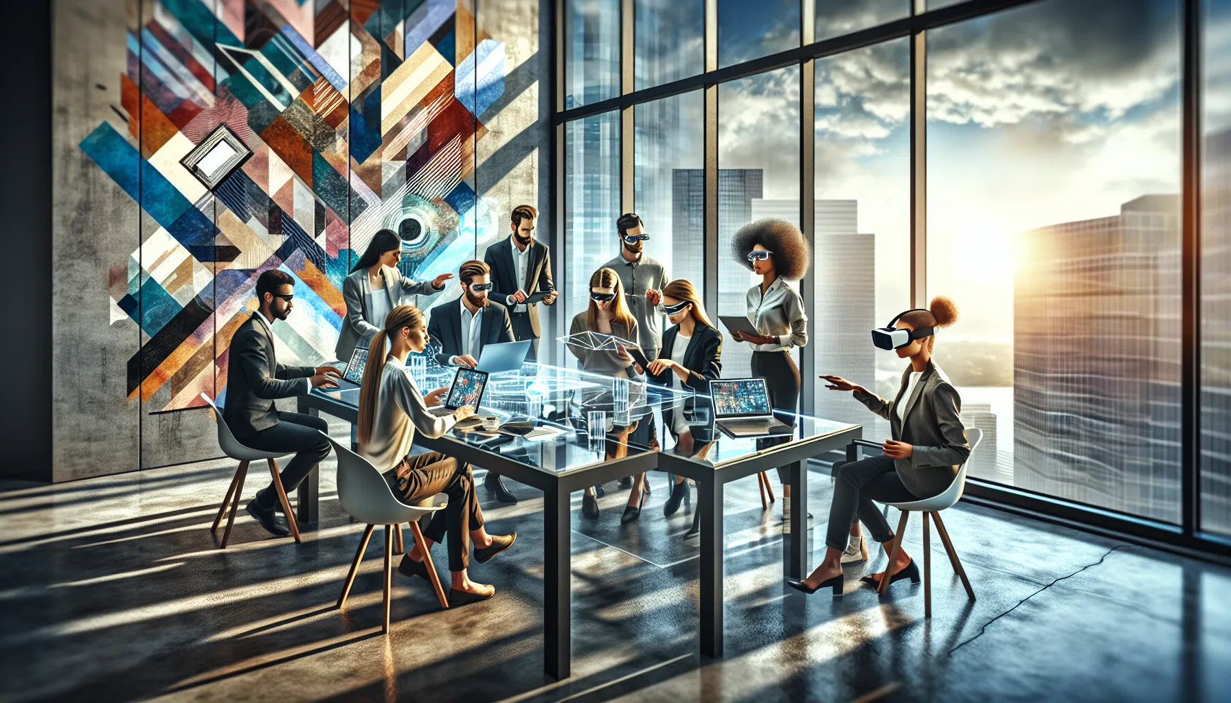 diverse professionals collaborating on innovative projects in a modern office.