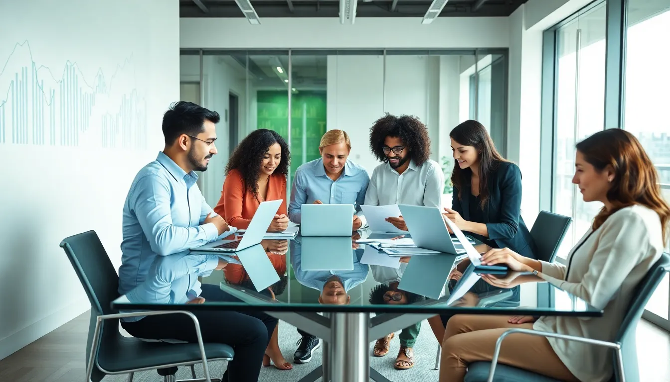 diverse professionals collaborating in a modern office on financial management.