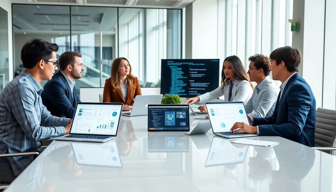 diverse team discussing data organization in a modern office.