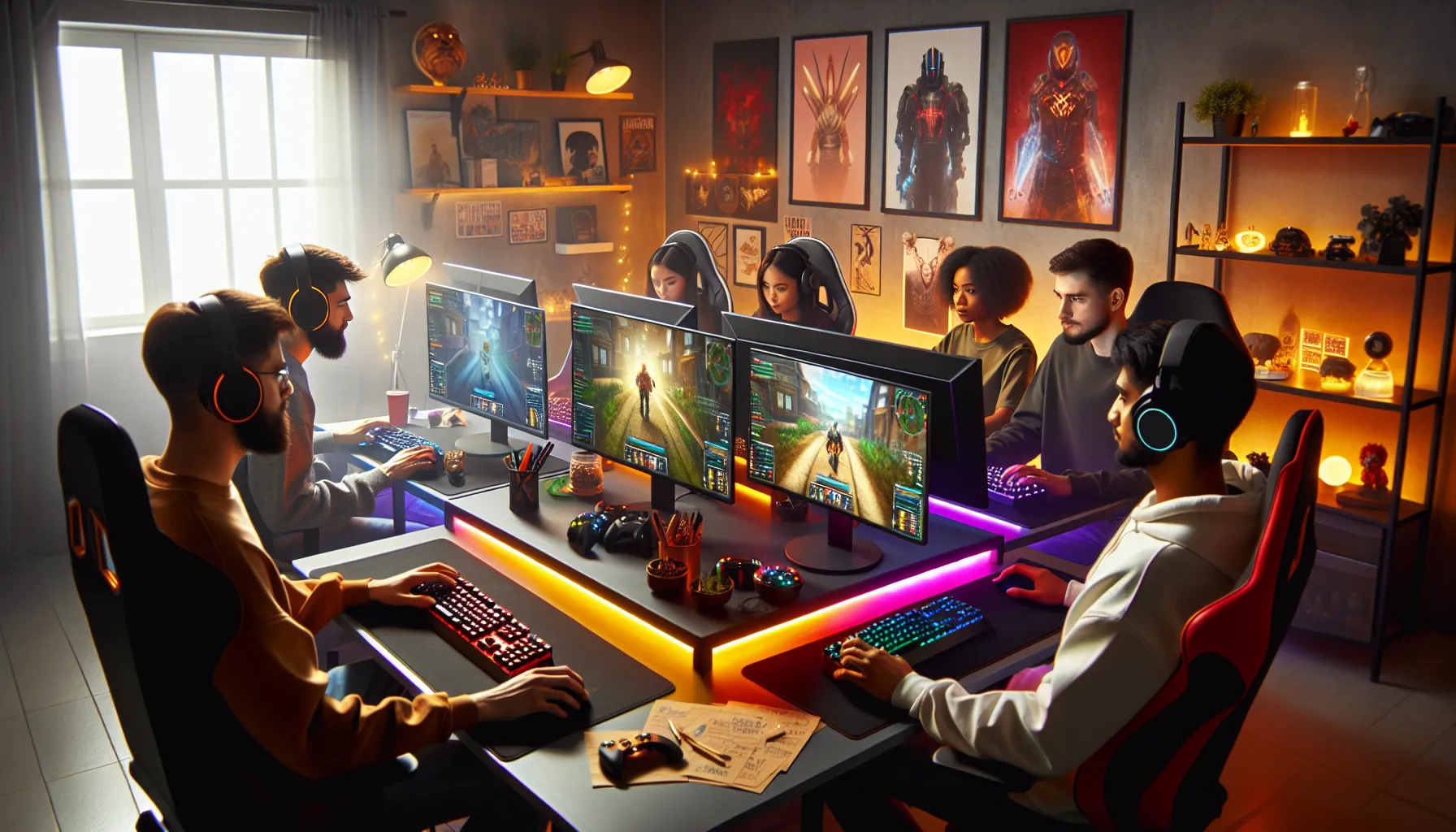 diverse gamers enjoying RoGrand525 in a modern gaming setup.