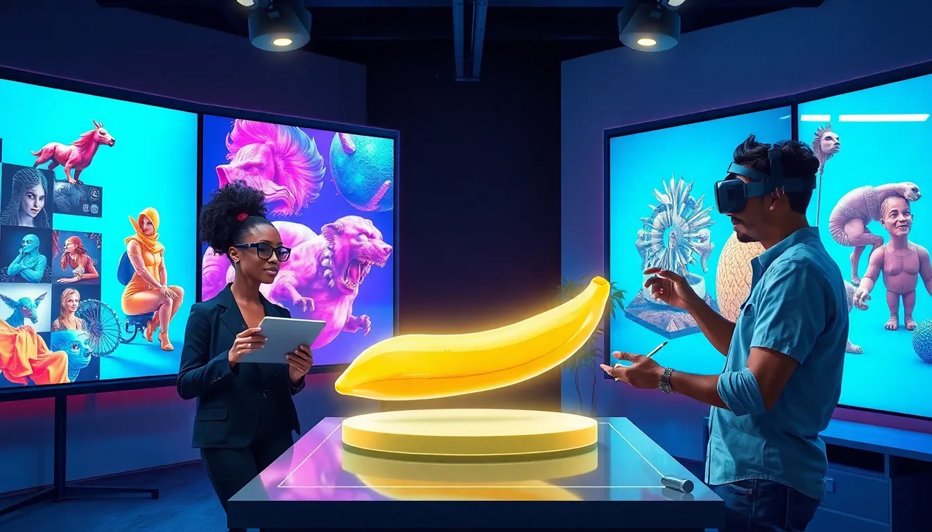 diverse artists working in a modern digital art studio.