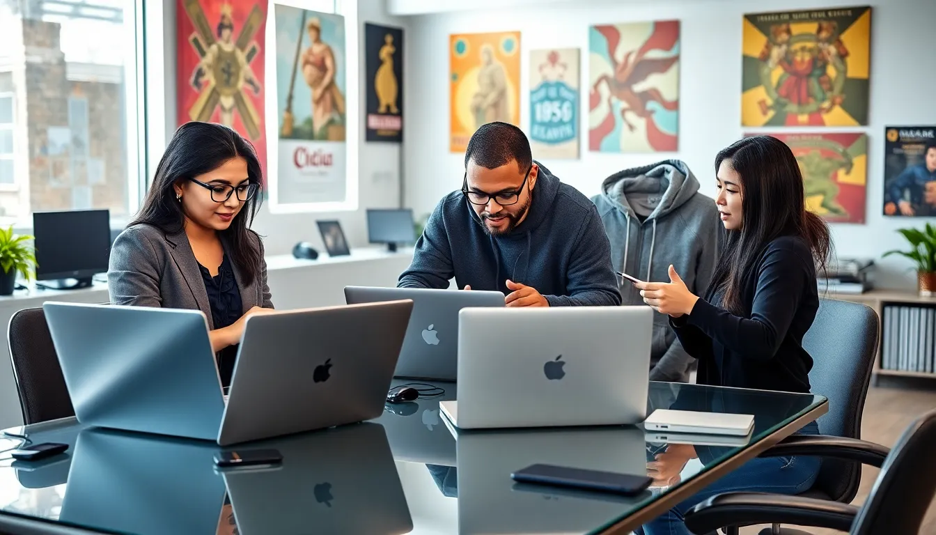 diverse gamers discussing Crusader Kings II strategy in a modern office.