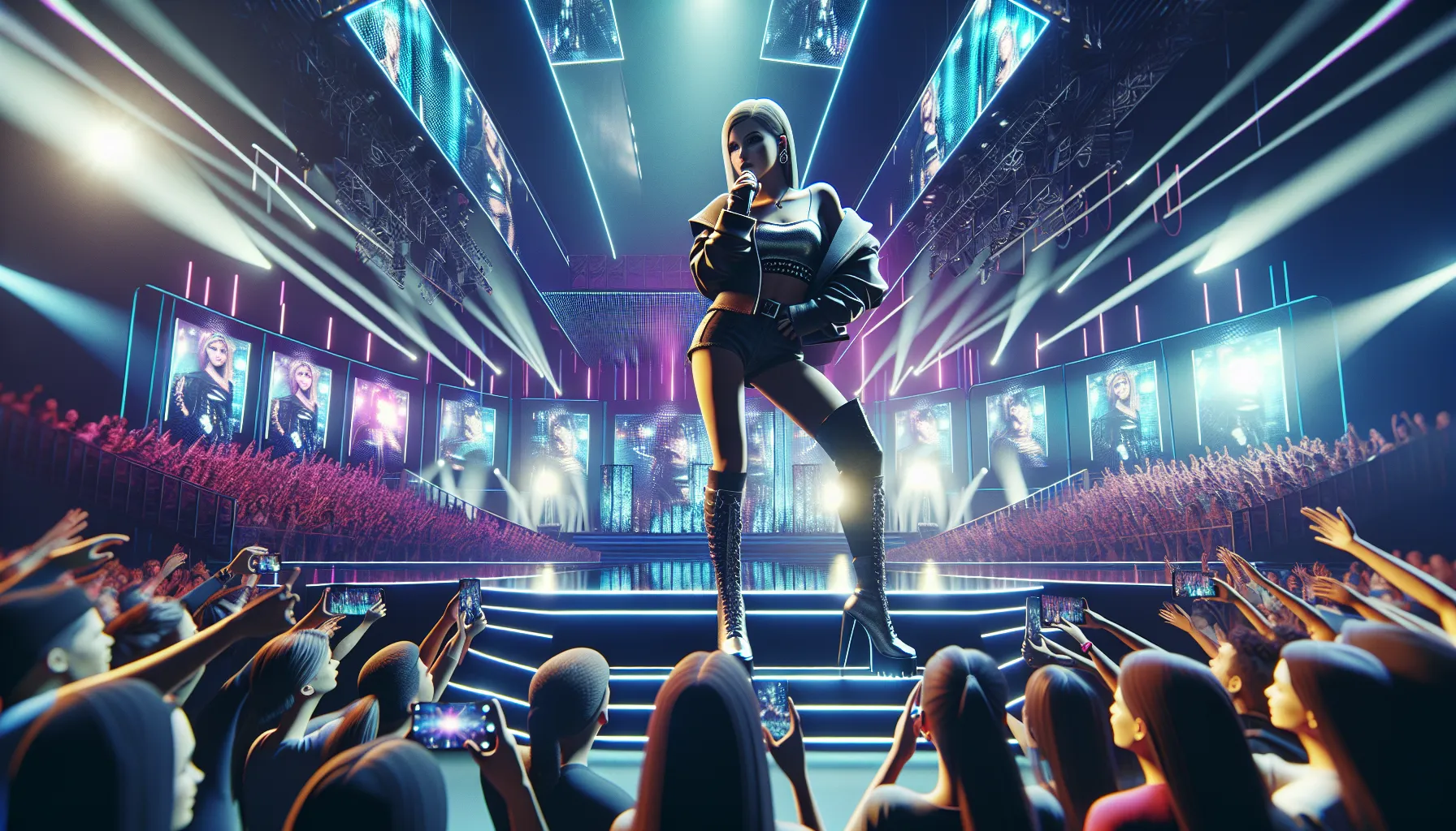 Yela performing on stage with a diverse, engaged audience.