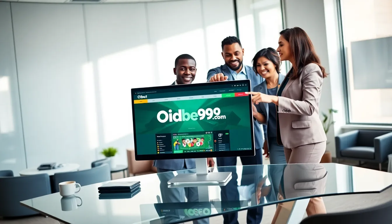 professionals collaborating over Oidbet9ja.com in a modern office.