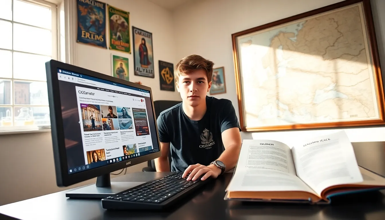 A gamer creating characters on CK2Generator at his desk.