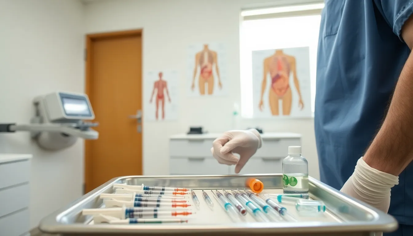 medical professional preparing to drain a cyst in a modern exam room.
