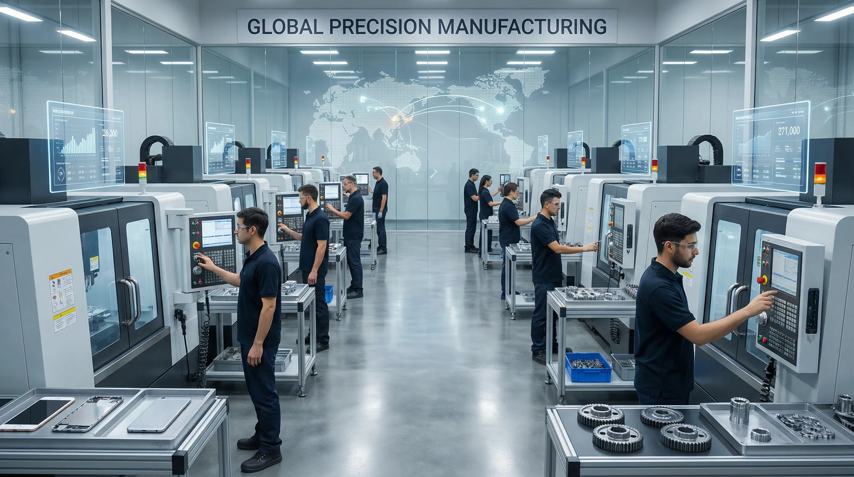 Modern CNC machining facility with advanced equipment and skilled technicians.