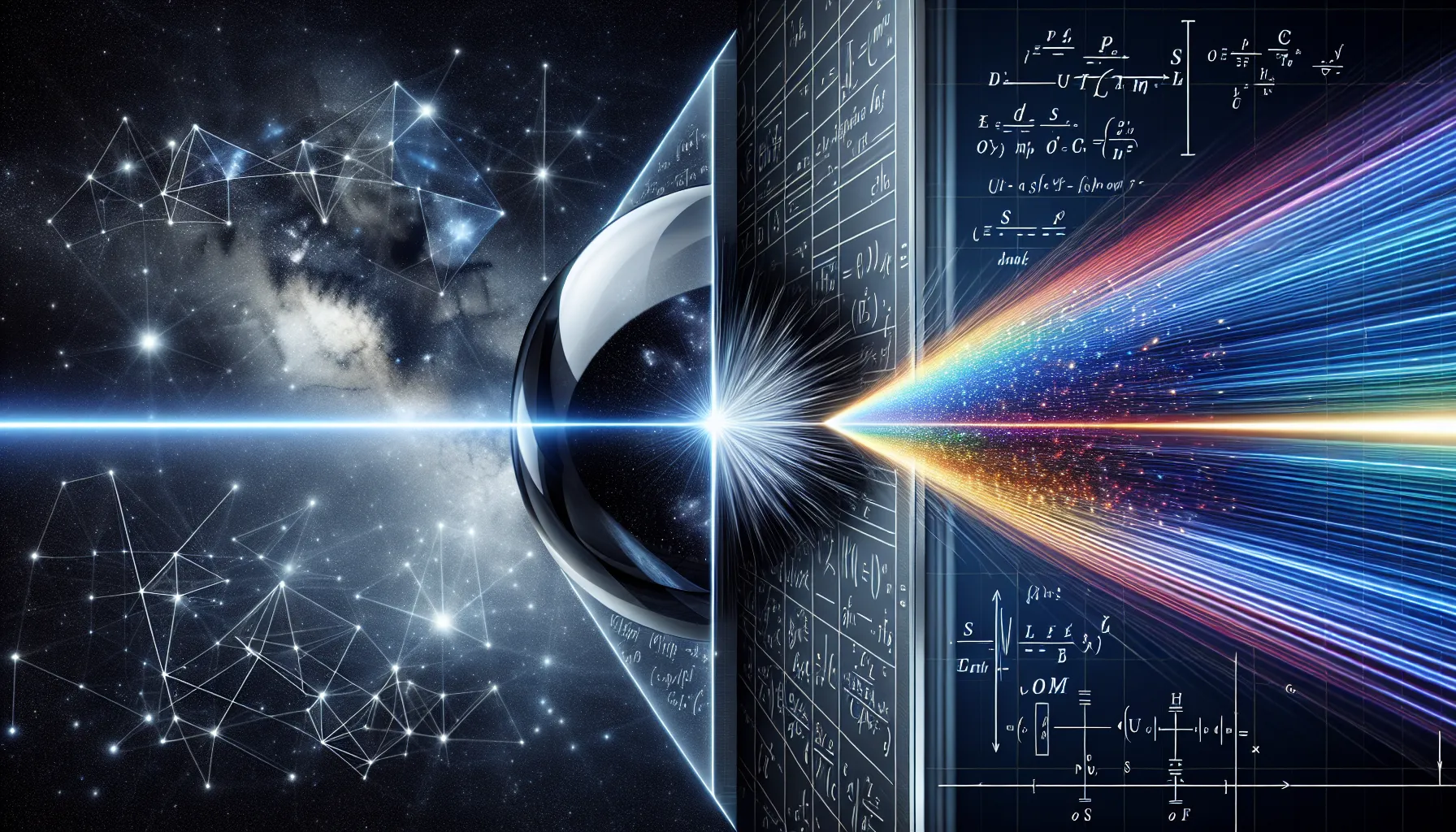 A beam of light passing through space and refracting through a glass prism.
