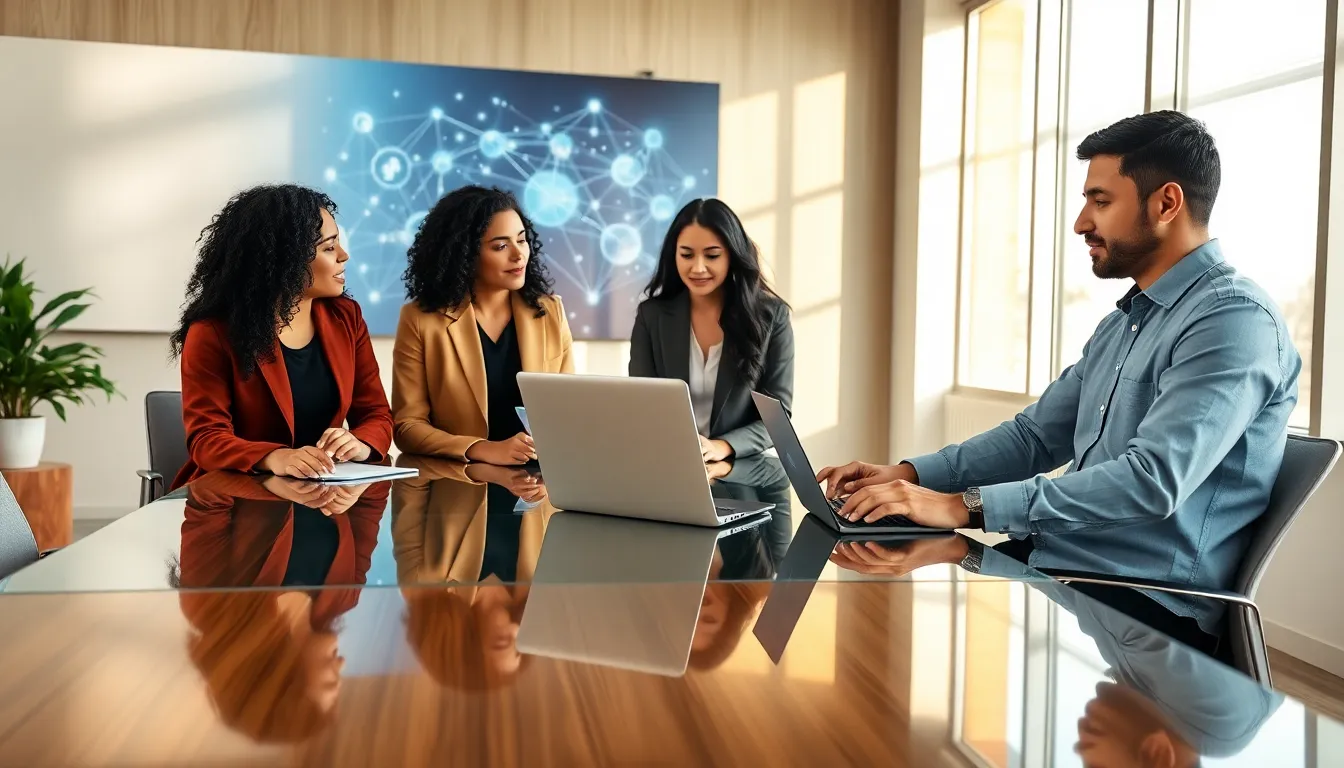 diverse team collaborating in a modern office setting.