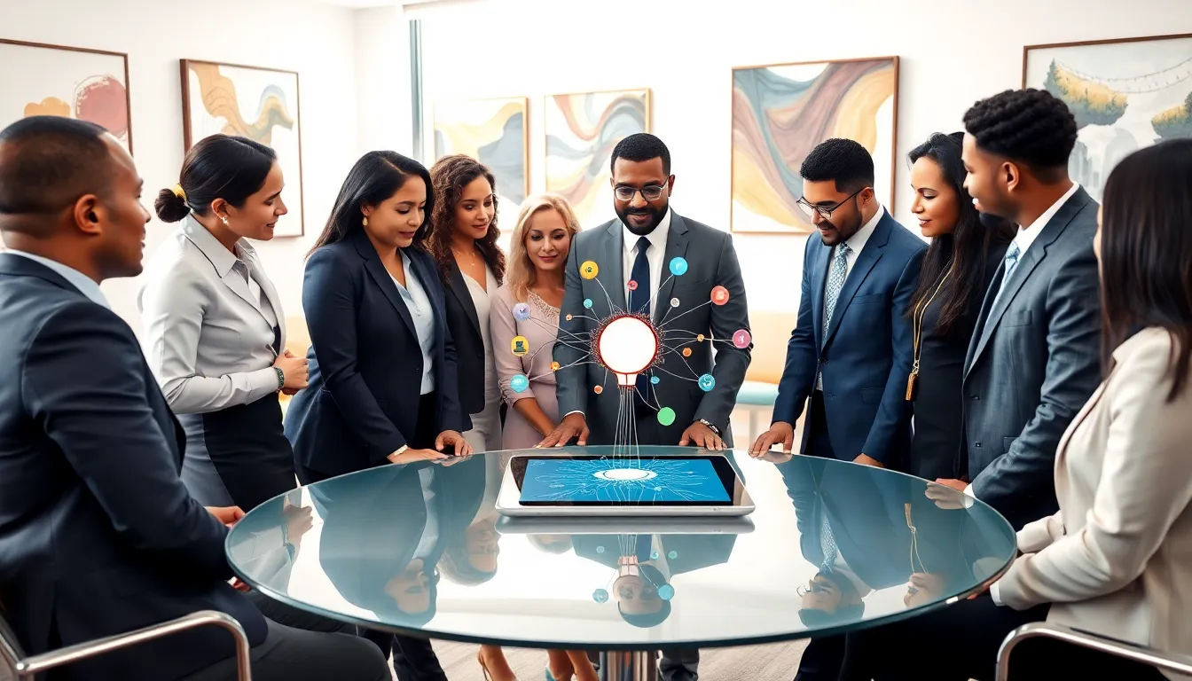 diverse professionals collaborating in a modern office on falifkad concept.