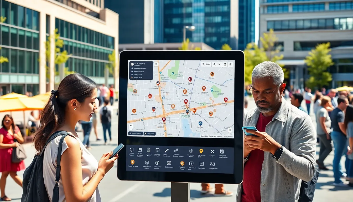 interactive infoguide map in a modern urban environment.