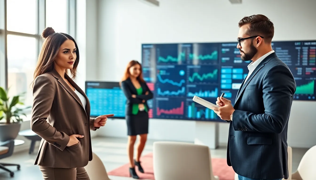 diverse professionals collaborating in a modern sportsbook office.
