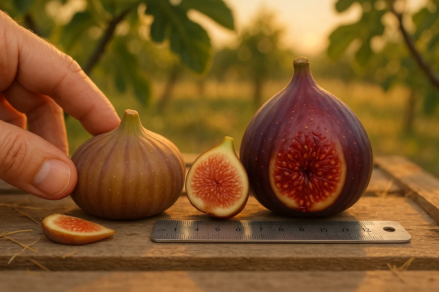 Close-up of Brown Turkey and Brunswick figs showing size and flesh differences.