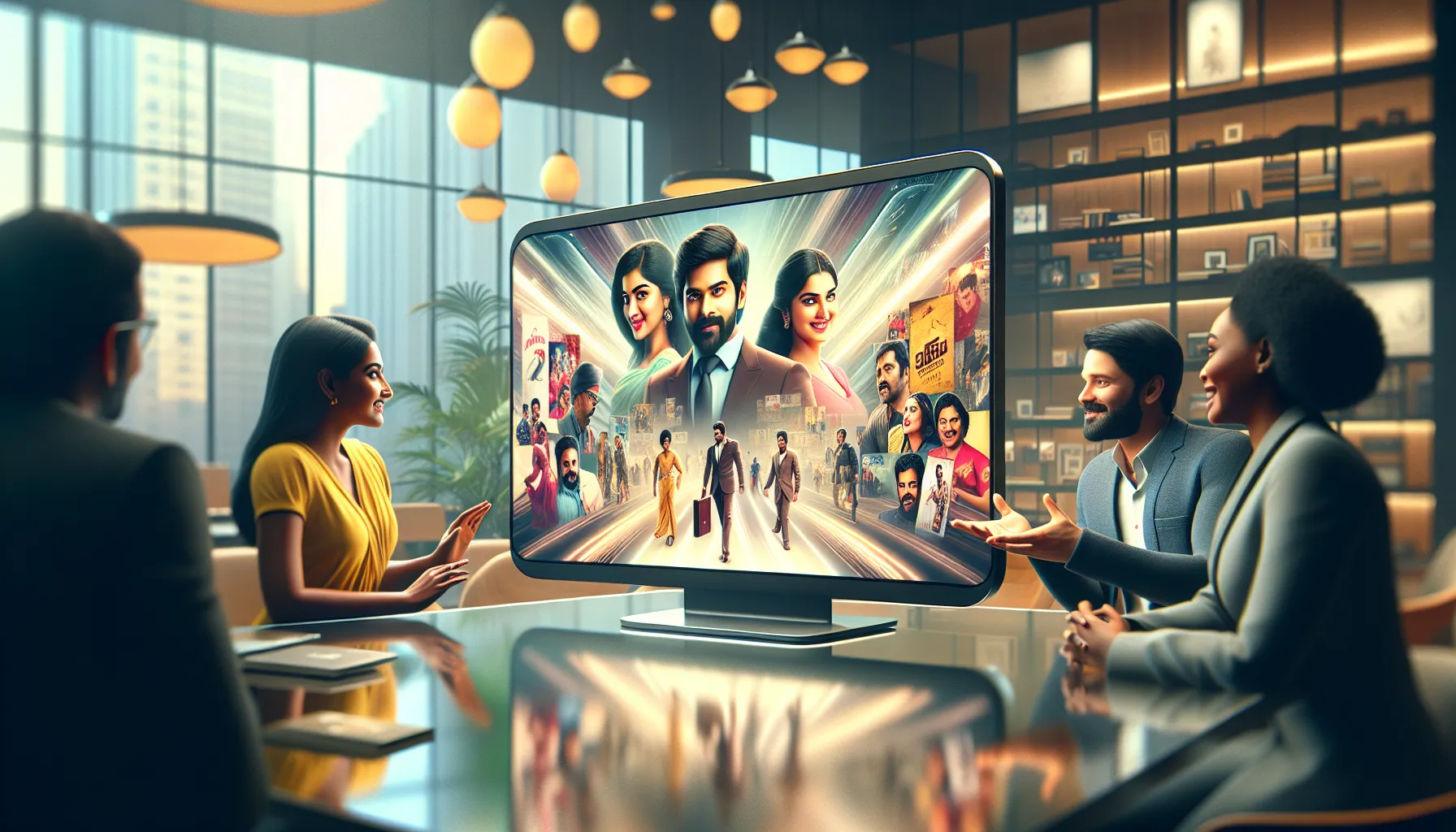 professionals discussing Telugu movies on a digital platform.