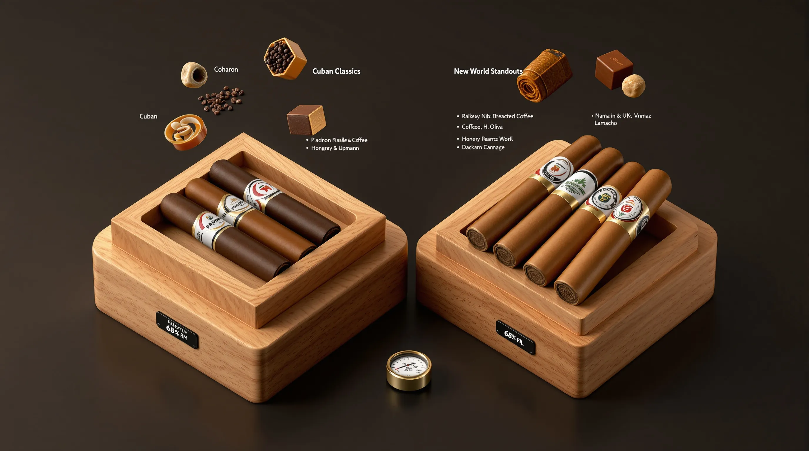 3D render comparing Cuban and New World cigars for UK buyers.