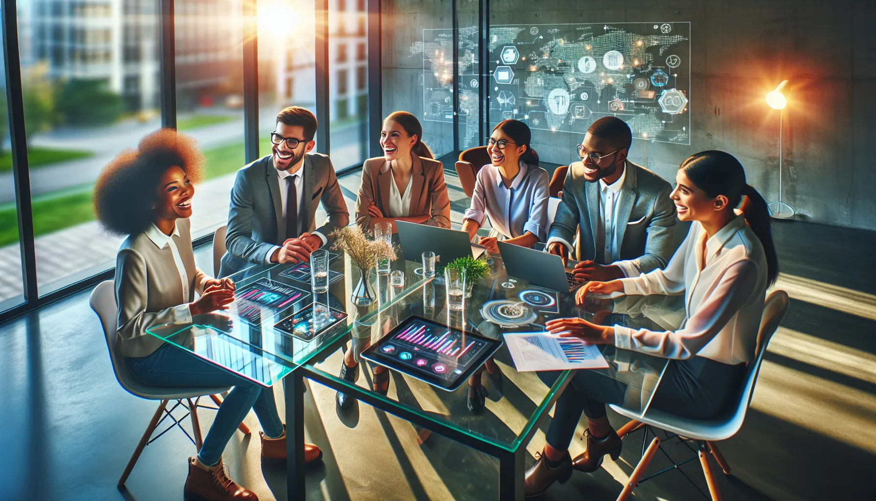 young professionals collaborating on Estheerchooi concepts in a modern office.