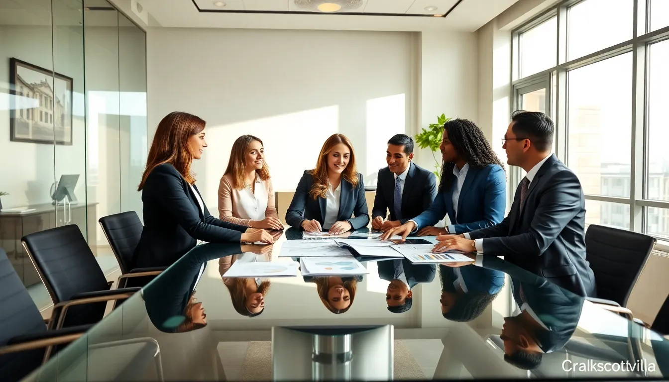 diverse financial team collaborating in a modern office.