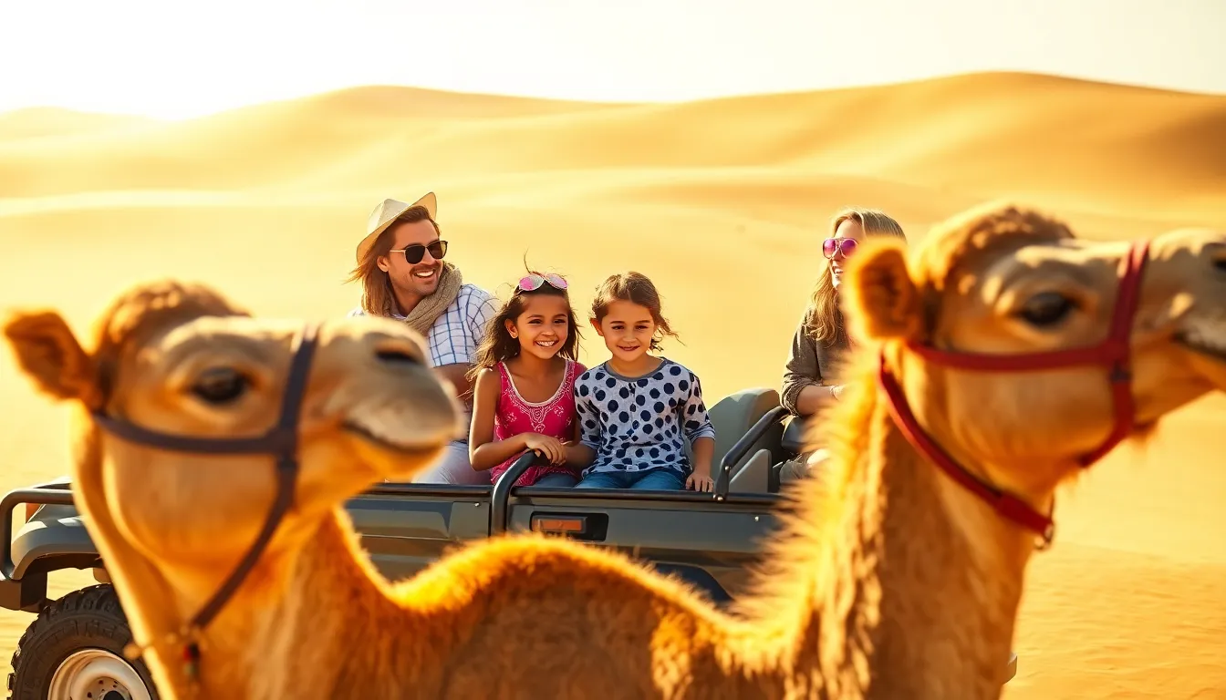 family enjoying a desert safari adventure in Dubai.