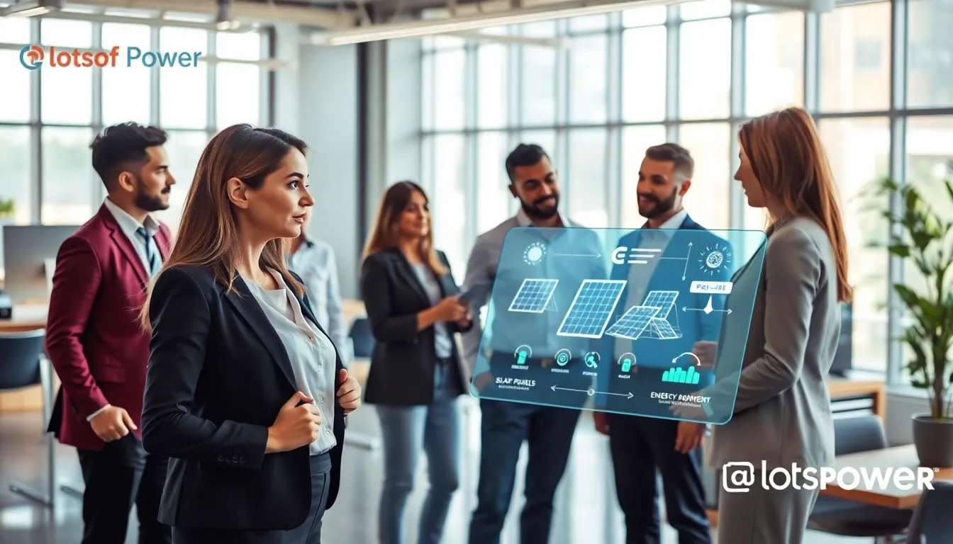 diverse team discussing innovative energy solutions in a modern office.