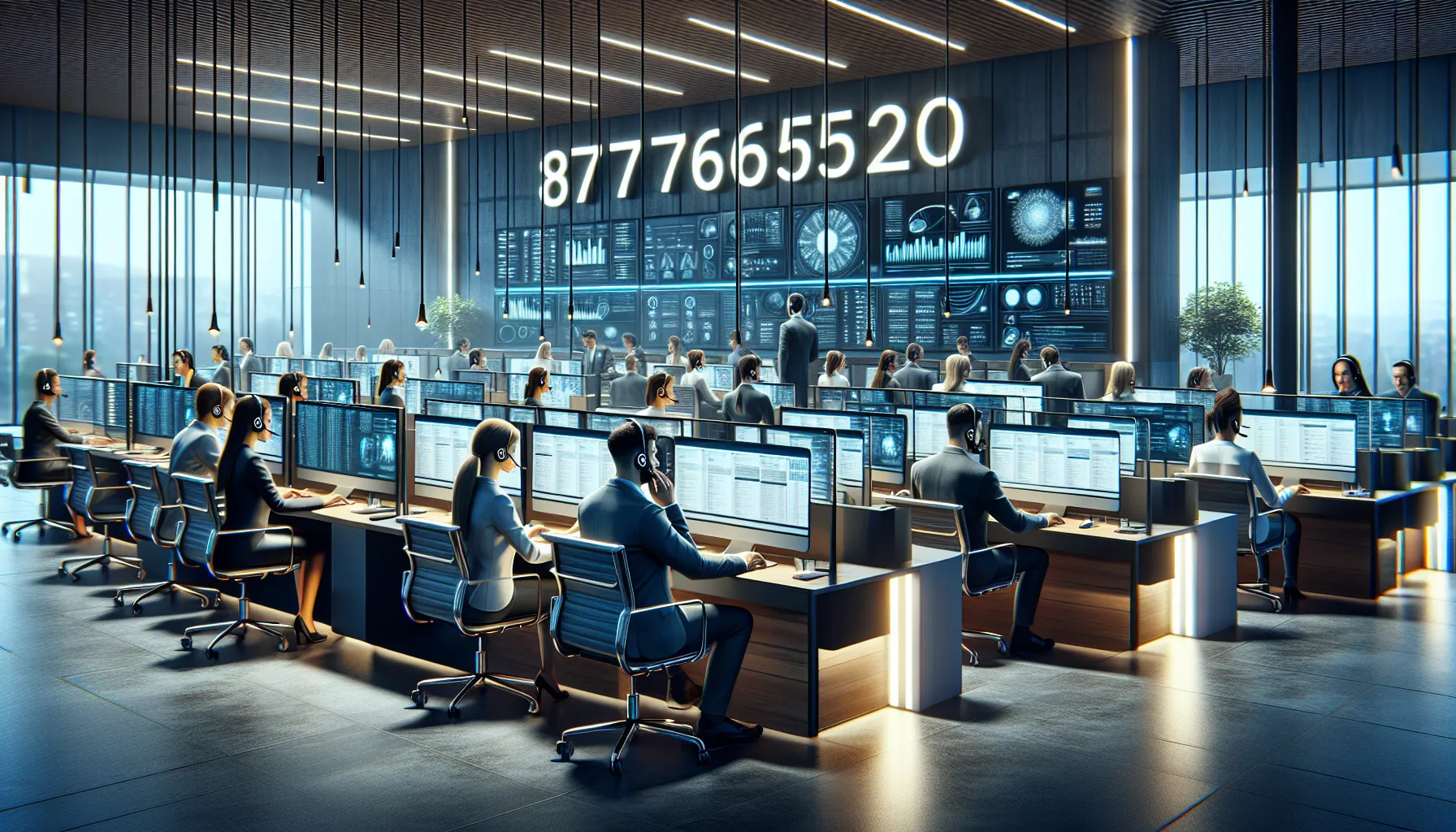 diverse team working in a modern customer service center