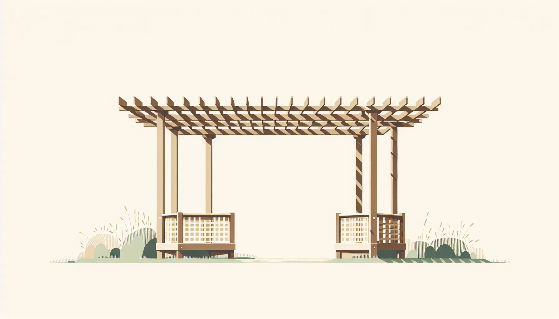 Simple wooden garden pergola structure on grass