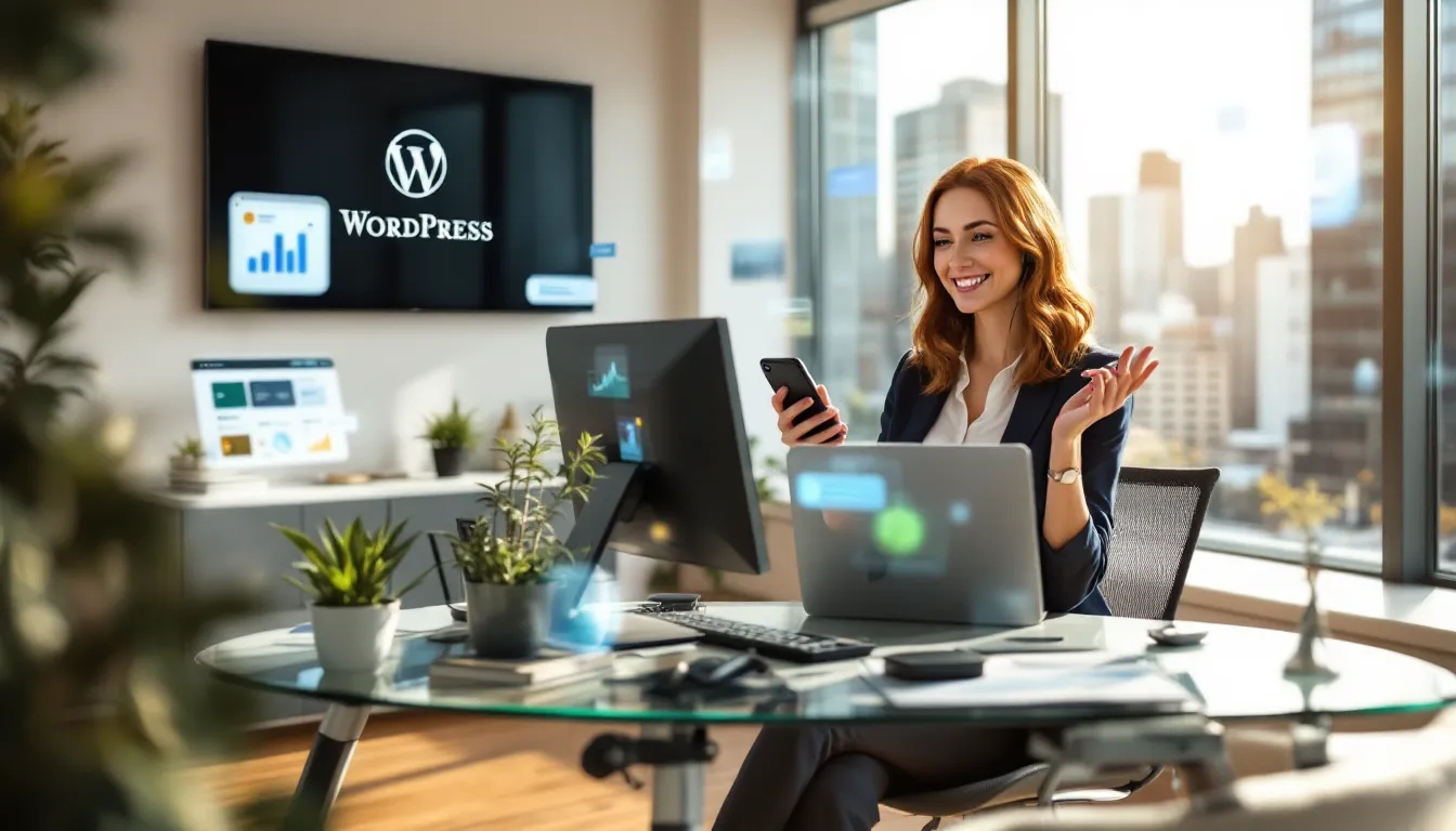 Businesswoman providing customer support via laptop in modern office