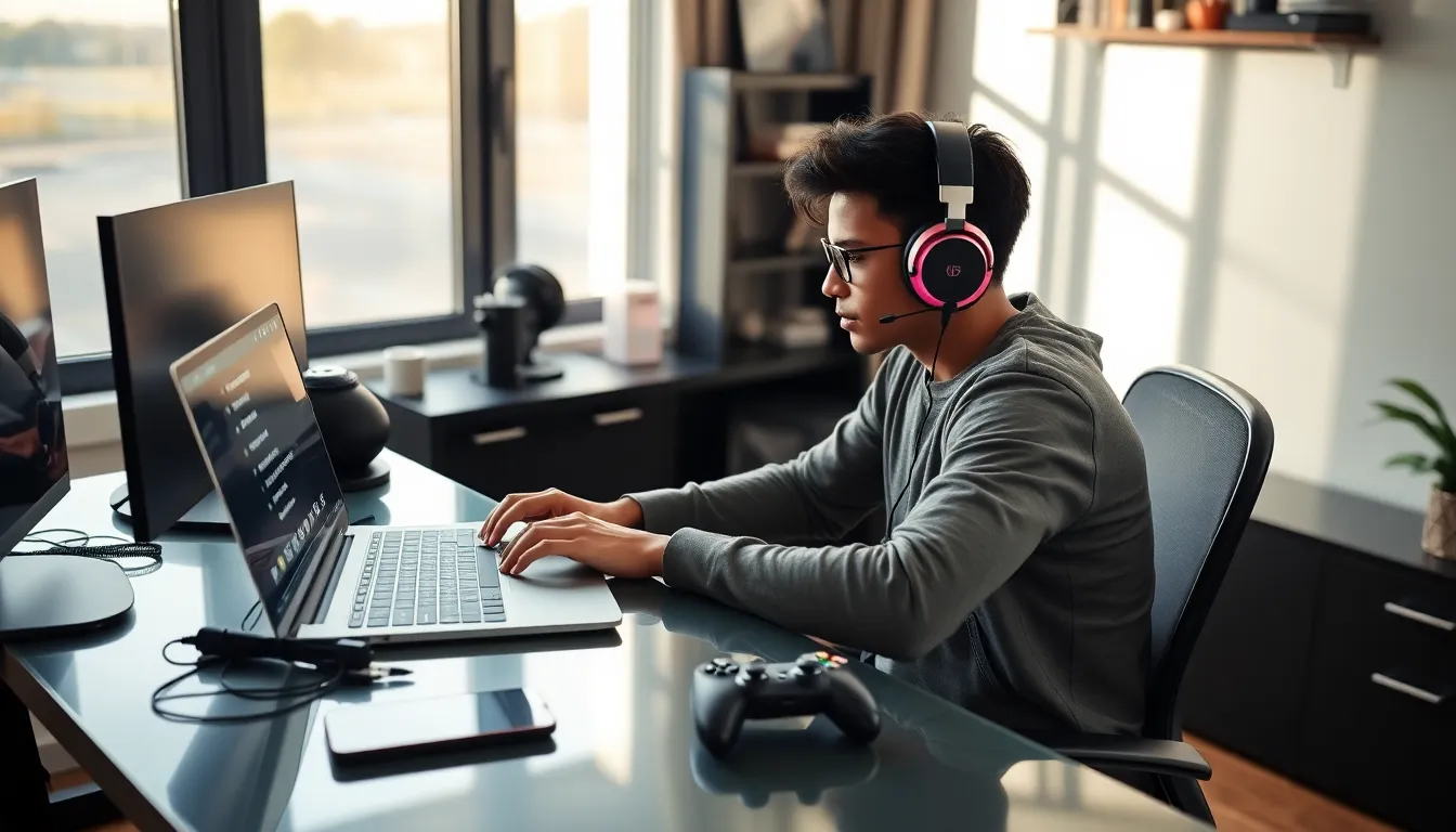 gamer updating their password in a modern home office.