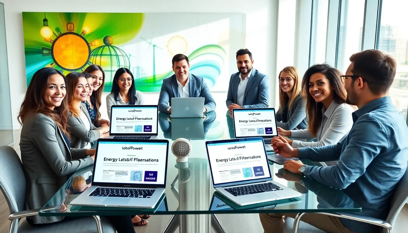diverse team discussing energy solutions in a modern office.