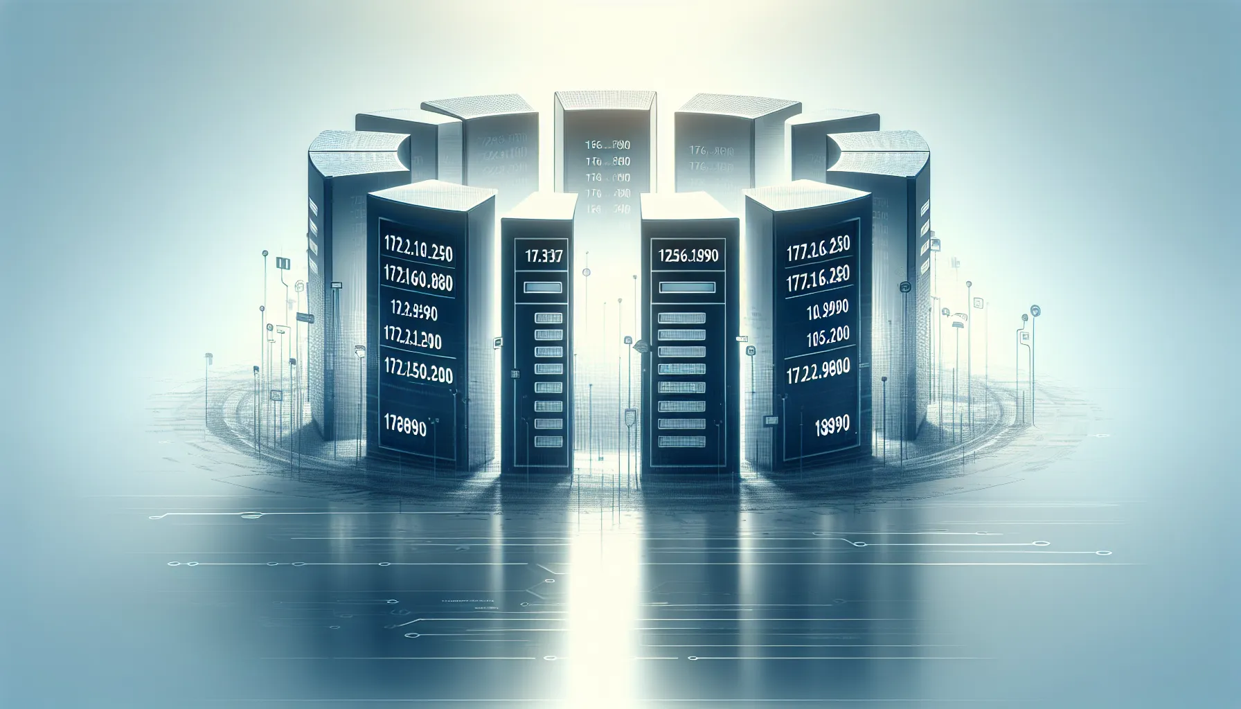 illustration of a digital building with multiple port doors.