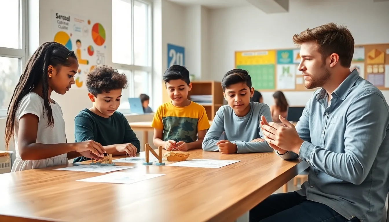 students collaborating in a bright, modern alternative education classroom.
