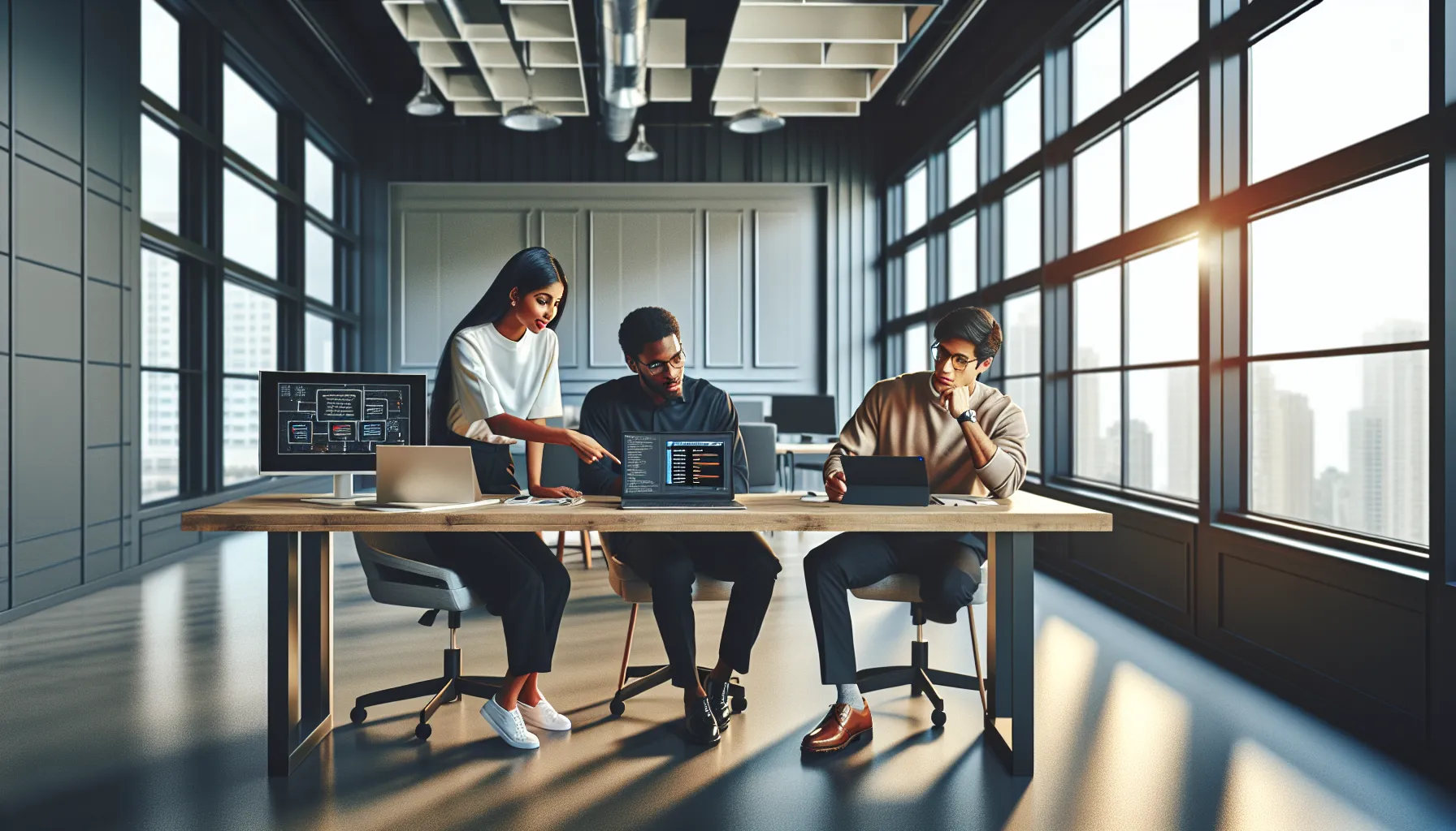 professionals discussing system requirements for software installation.