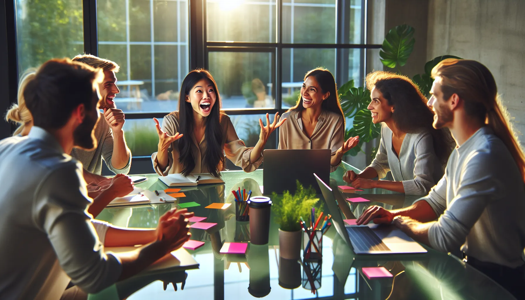 diverse team brainstorming in a modern office setting.