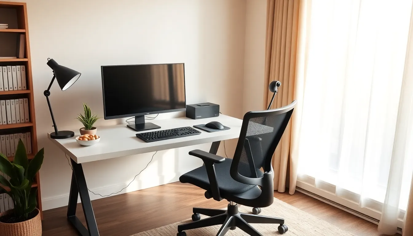 well-designed home office with natural light and ergonomic furniture.