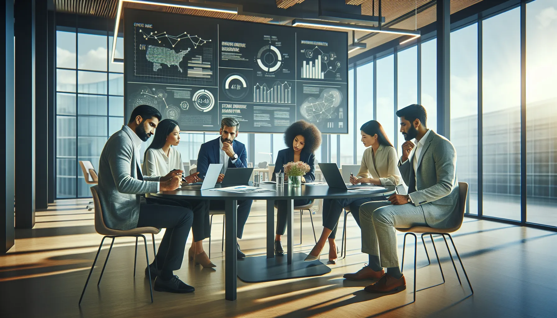 diverse team collaborating in a modern office setting on accessible information.