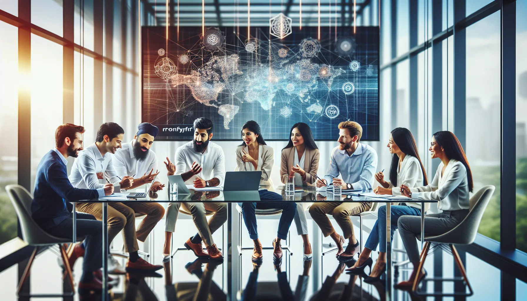 diverse team brainstorming about Rfonfyrf in a modern conference room.