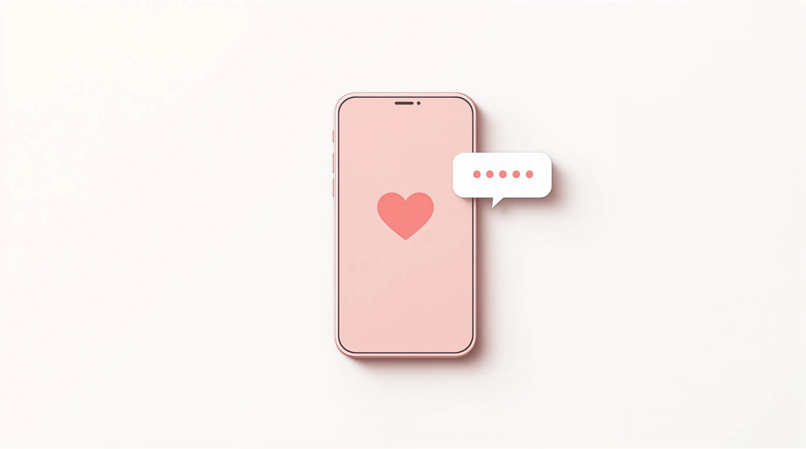 Minimalist smartphone with heart icon and message bubble on clean background.