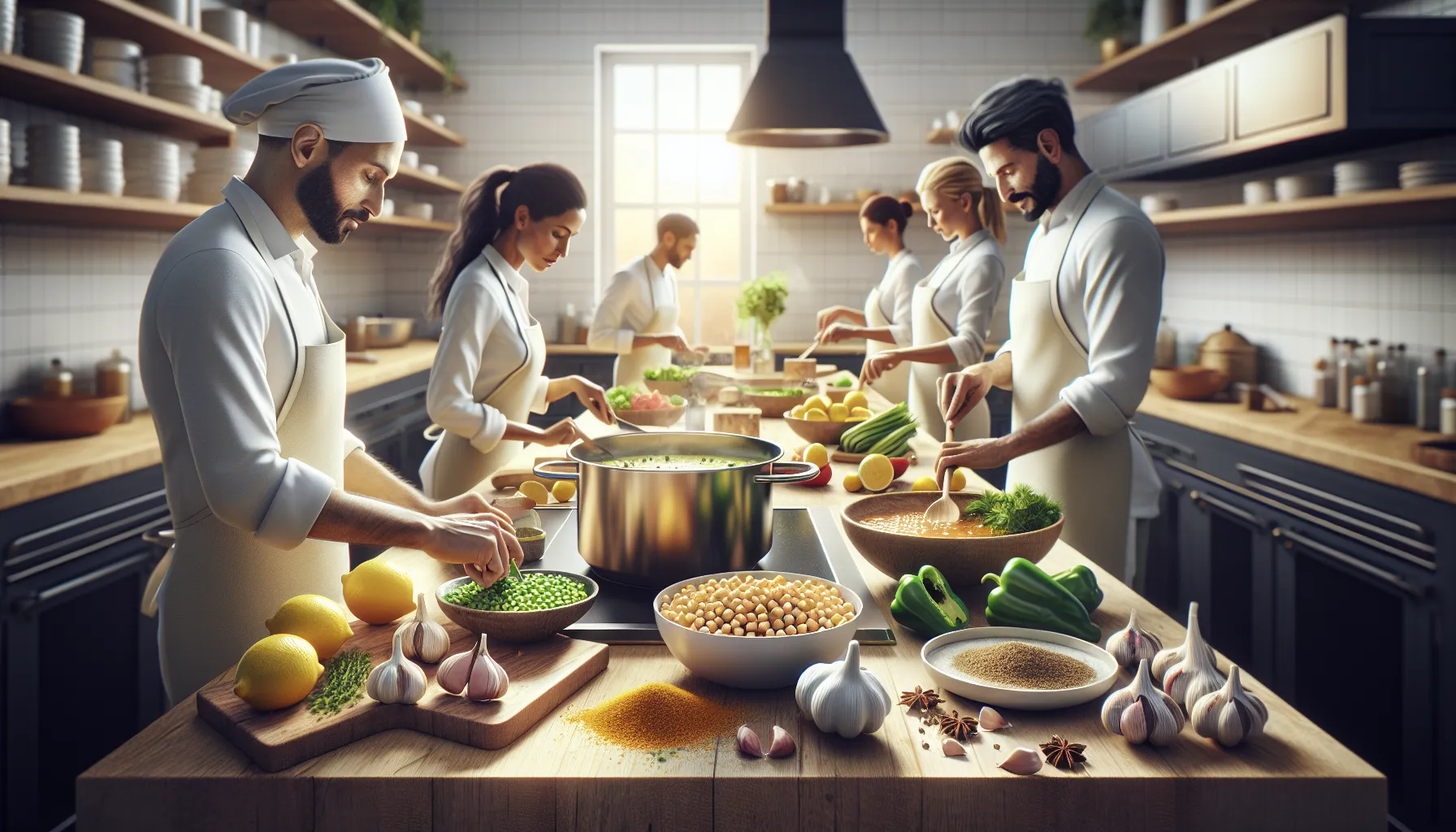chefs preparing tormuslit in a modern kitchen.