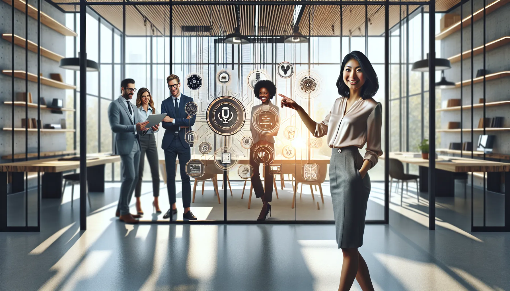 Young professional inspiring team in a modern office.