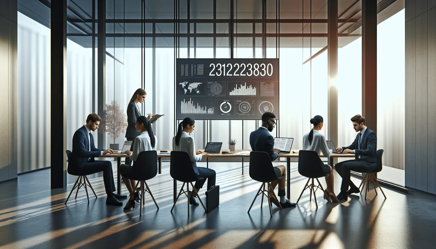 diverse professionals analyzing data in a modern office.
