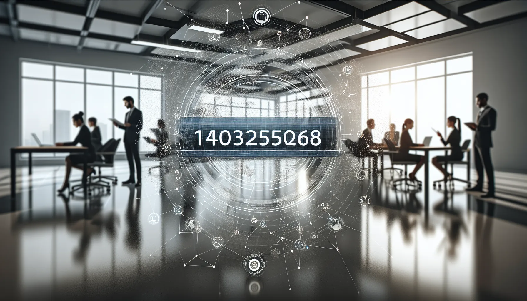 modern workspace showcasing the number 14034250268 with professionals collaborating.