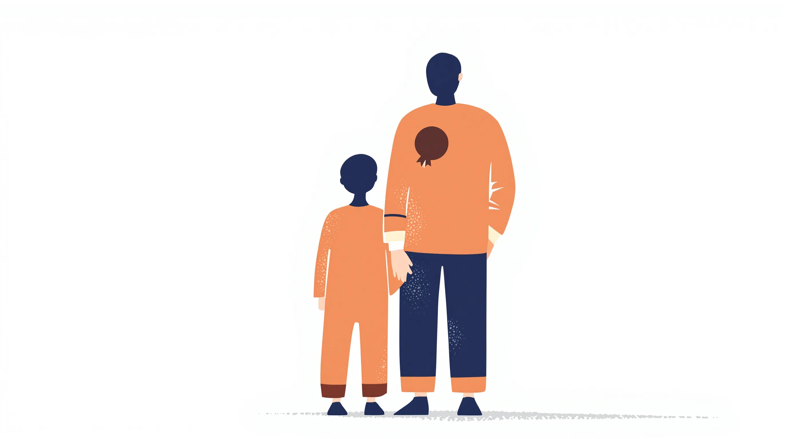 Two minimalist silhouettes representing brothers standing together on a clean background.