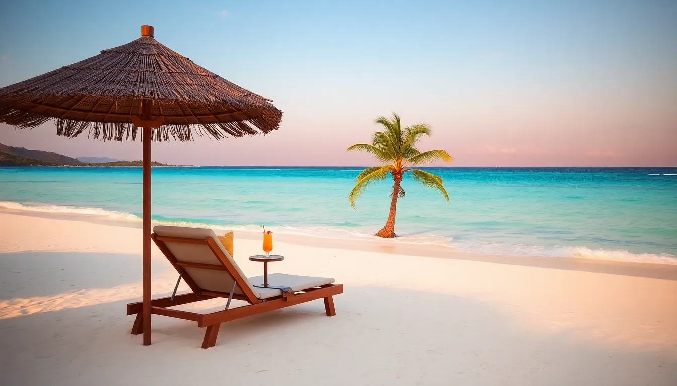 a serene beach scene on the Beevitius at sunset.